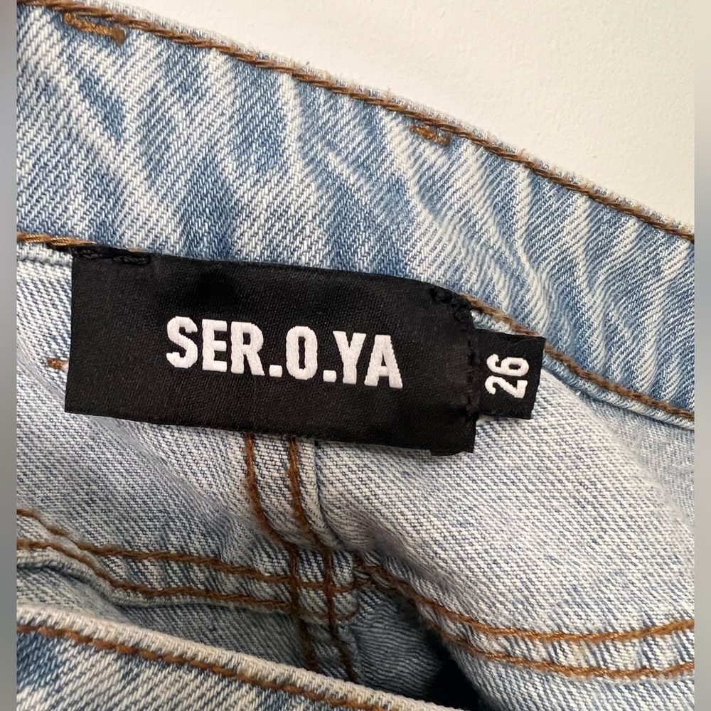 SER.O.YA Sunny Mid Rise Distressed Boyfriend Jeans Wide Leg Color Cove NWOT - Picture 6 of 16